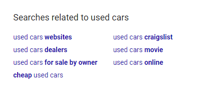 Keyword density used car related searches example