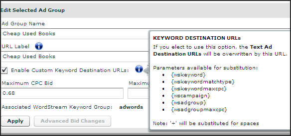 Keyword destination URLs allow you to capture all kinds of data at the keyword level.