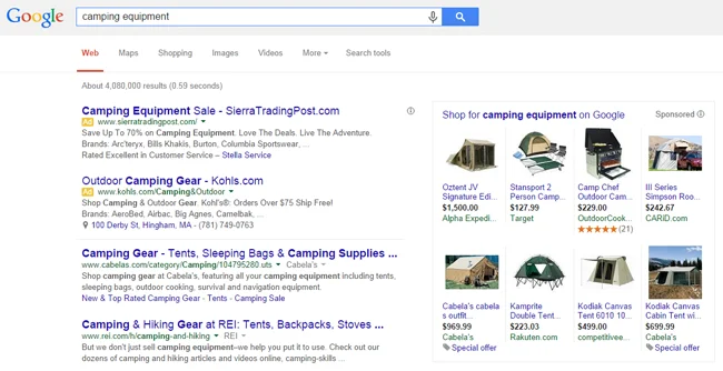 Pay per click advertising example SERP