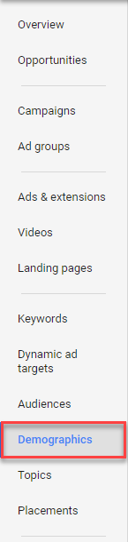 adwords page tab demographic options
