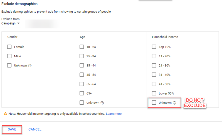 do not exclude unknown income group when excluding household income brackets