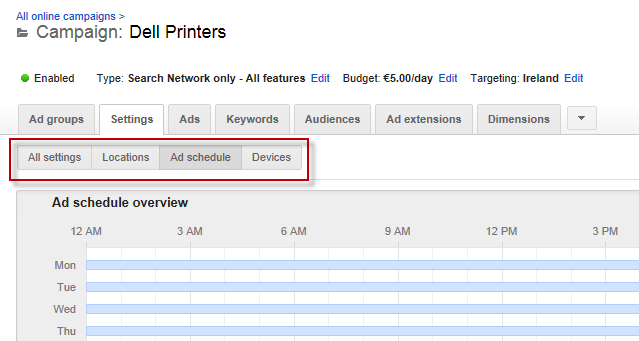 AdWords optimization ad scheduling options