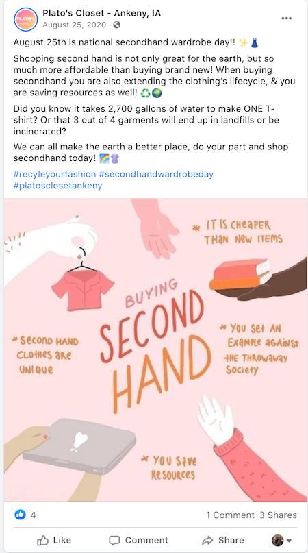 august marketing ideas—national secondhand wardrobe day facebook post