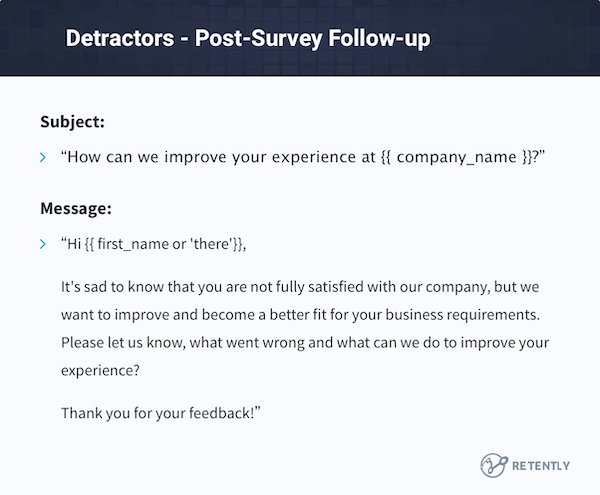 b2b marketing automation example—post-NPS detractor follow up email