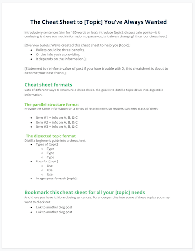 cheat sheet blog post template