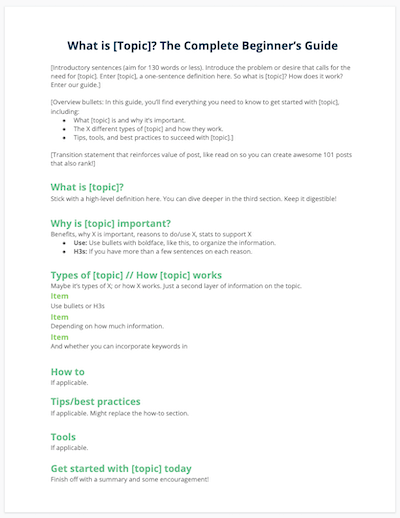 beginner's guide blog post template outline