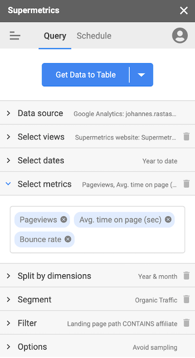 example of supermetrics dashboard creation