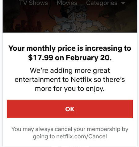 netflix price increase in-app notification