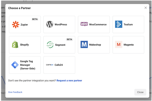 facebook partner integrations for setting up facebook conversions API