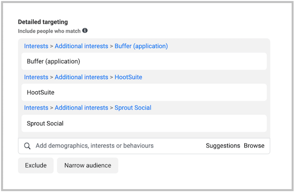 tips for facebook ads post iOS 14: detailed targeting example