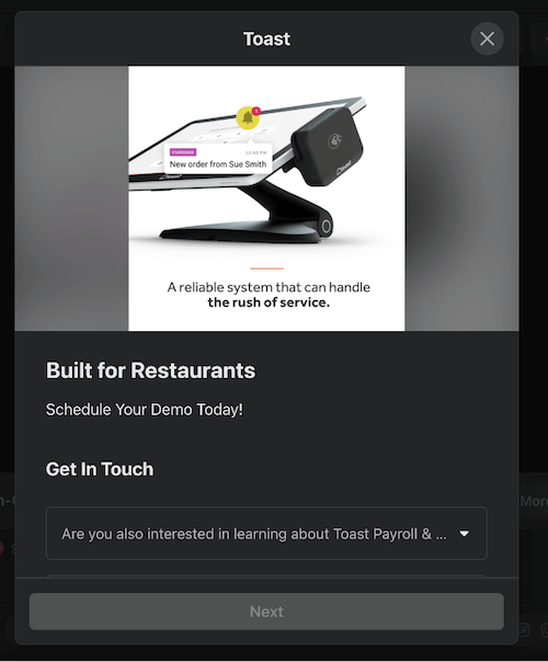example of convenient facebook lead ad