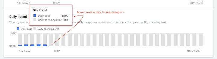 google ads budget report - daily spend section