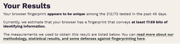 gogle floc- browser fingerprinting test results
