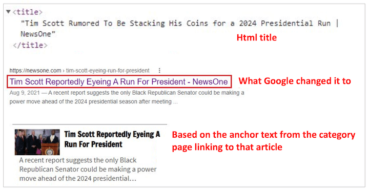lily ray's example of google rewriting page title