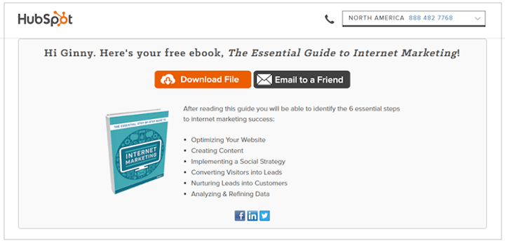 thank you page example by hubspot
