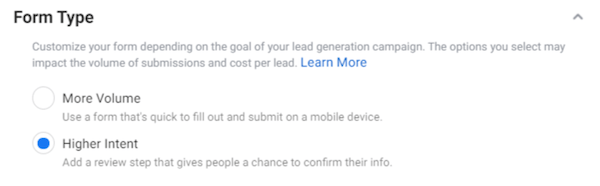 lead qualification strategy: facebook lead ad form optimization