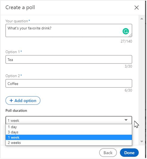 poll settings on linkedin