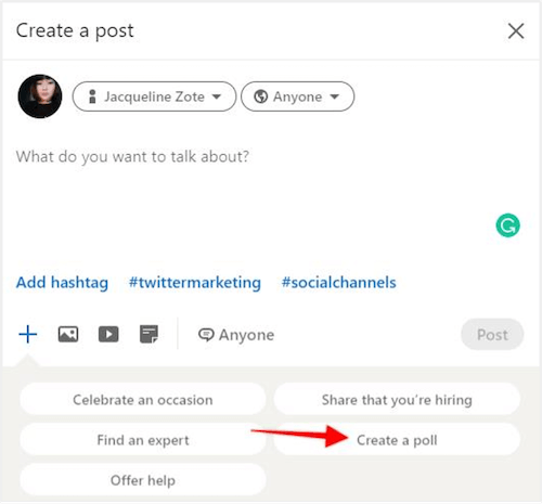 create poll tab for linkedin company page