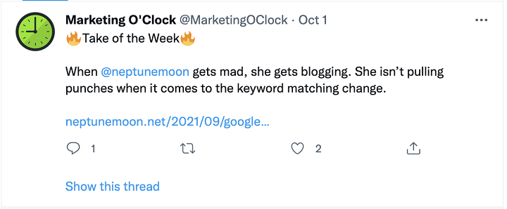 ppc stories 2021 - marketing oclock julie bacchini tweet