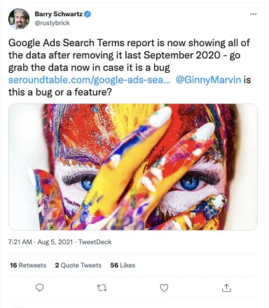 tweet about search terms report bug 2021