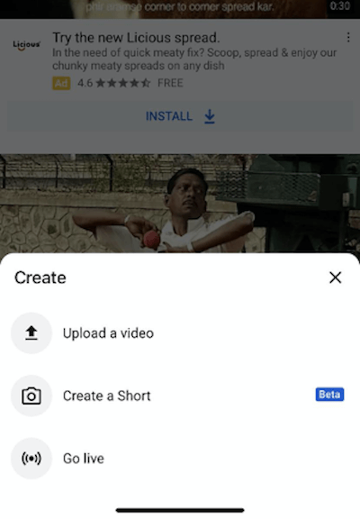 youtube shorts camera view