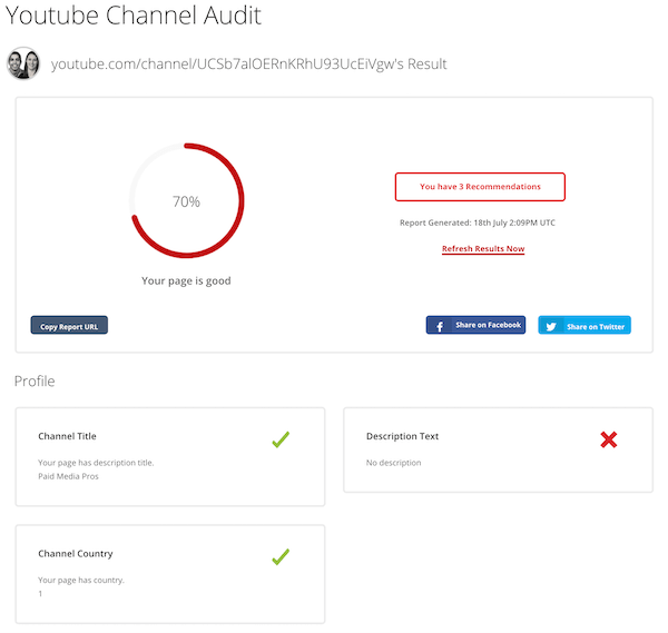 social media optimization tool—tuberanker audit report