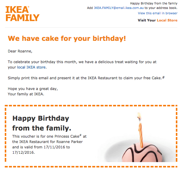 trigger email examples: birthday email