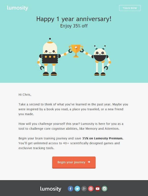 trigger email example: anniversary email