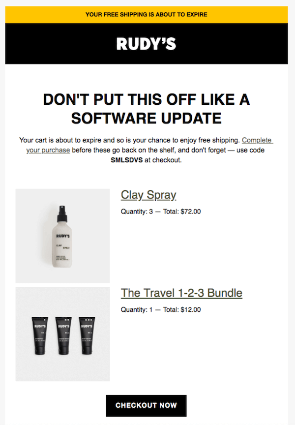 trigger email example: cart abandonment