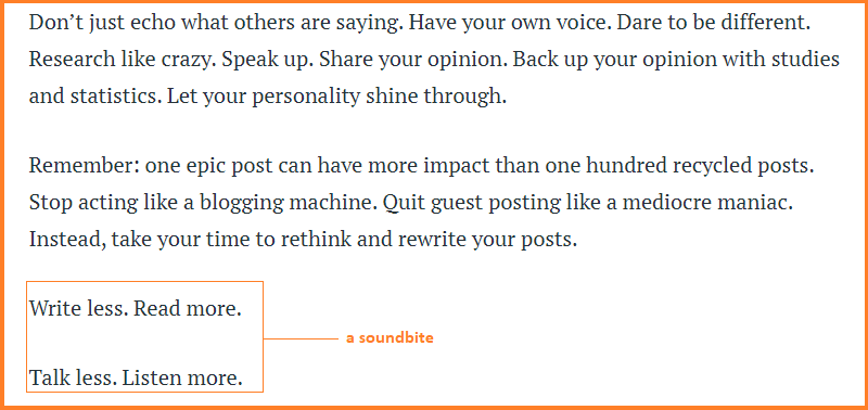 copywriting technique - sound bite example