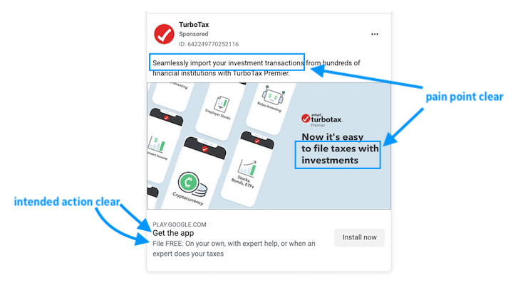 facebook ad copy example - pain point and intended action made clear