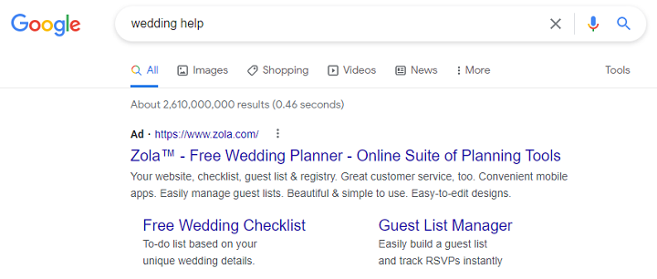 google ads guide - small business search ad using sitelinks