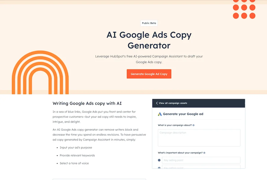 free google ads tool from hubspot