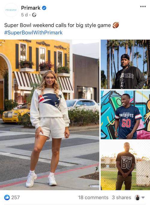 engaging facebook post ideas - super bowl fashion post example