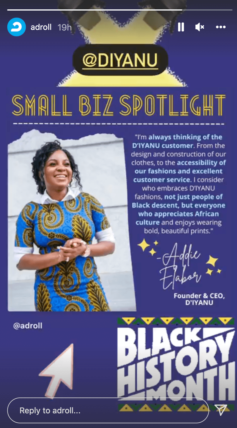 instagram story ideas - business spotlight example
