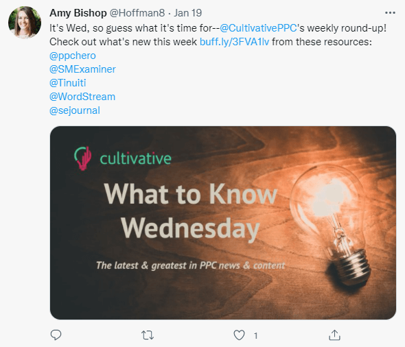 ppc influencers for 2022 - amy bishop ppc roundup tweet example