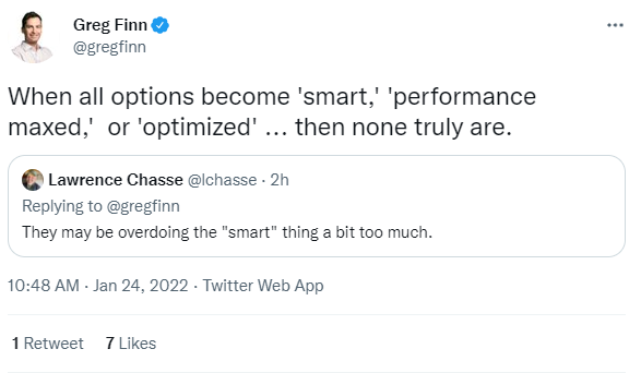 ppc influencers - greg finn tweet questioning google ads smart features