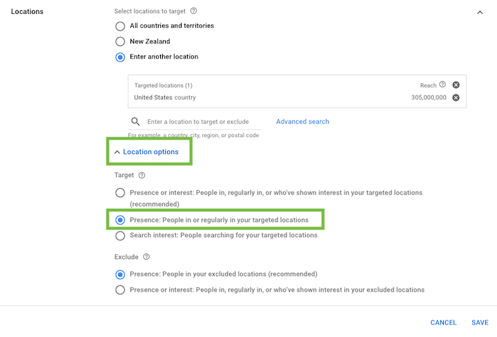 cómo ahorrar dinero en los anuncios de Google: opciones de orientación geográfica