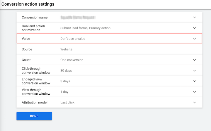 what is target roas in google ads - conversion action settings