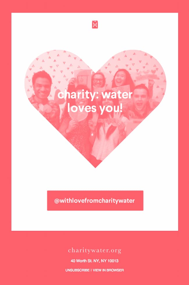 valentines day customer email examples - charity water