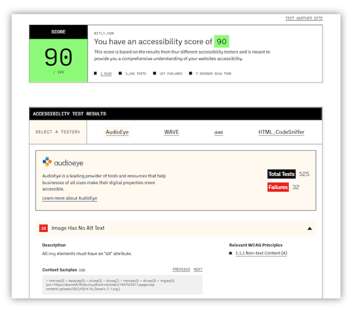 free website graders - accessibility test sample report