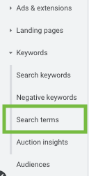 google ads interface - search terms