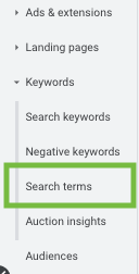 interface de anúncios do google - termos de pesquisa