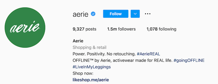 instagram bio ideas for business - transparent bio by aerie