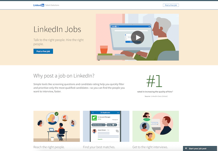 product landing page examples - linkedin jobs