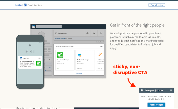 landing page examples - linkedin sticky cta