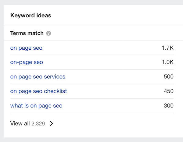 on-page seo - keywords