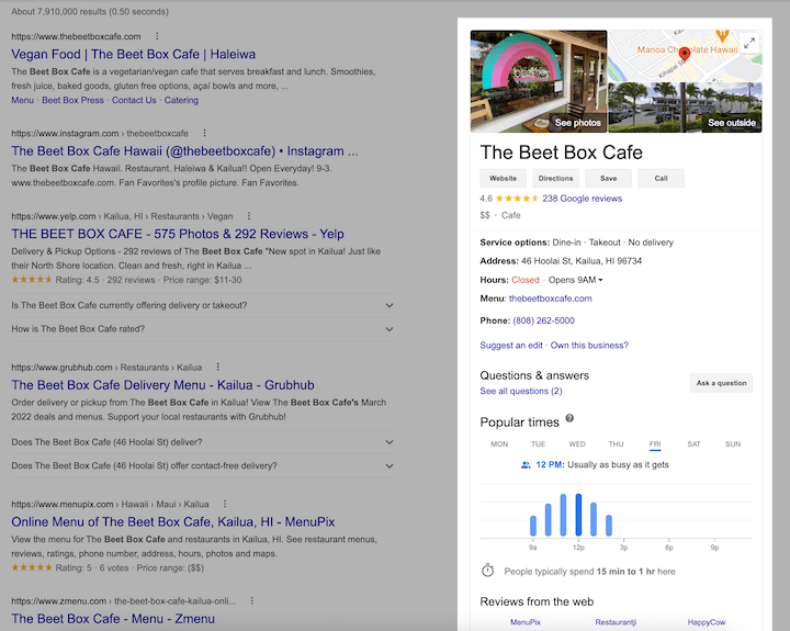 restaurantm arketing ideas googlel business profile example