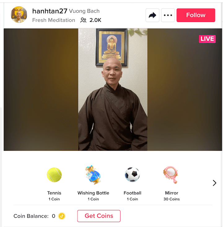 exemplo ao vivo do tiktok - meditação