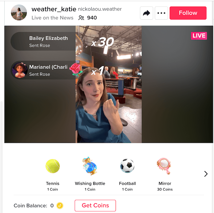 how to go live on tiktok - example of gifts